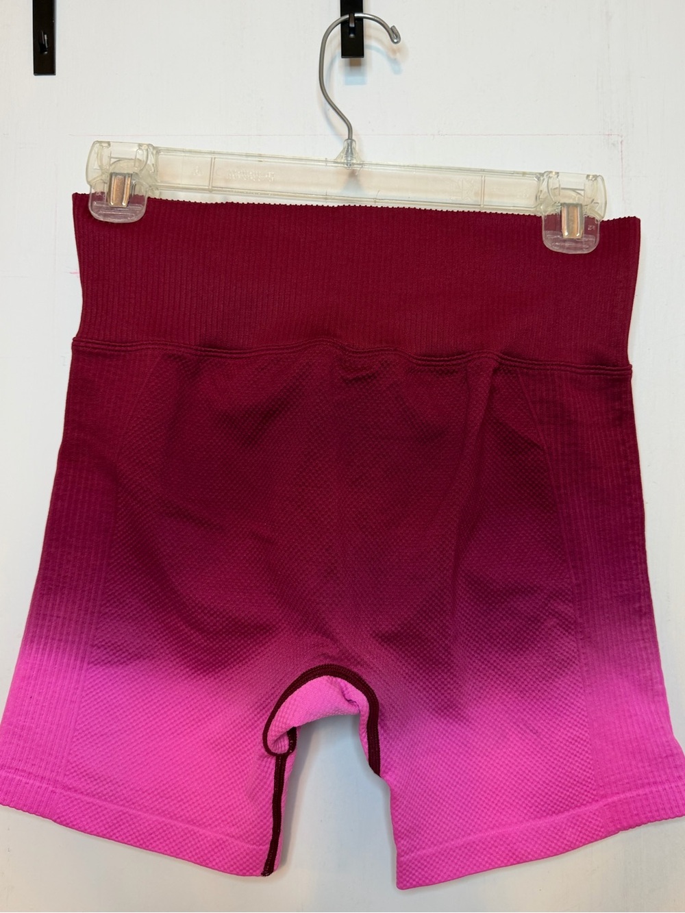 Ombre High-Waist Biker Shorts - Burgundy to Hot Pink